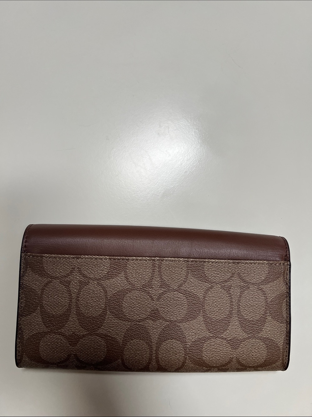 COACH Brown Signature Foldover Wallet with Leather Flap New - Picture 2 of 5